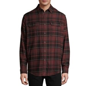 GEORGE Size. Large Long Sleeve Flannel Burgundy Plaid Button Down Shirt